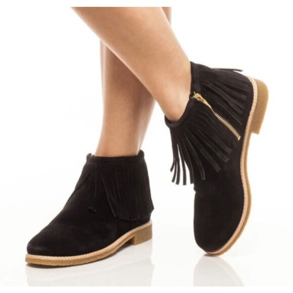 Kate Spade Women's Size 7.5M Round Toe Fringe Ankle Gold Side Zip Boots Black - Picture 12 of 12